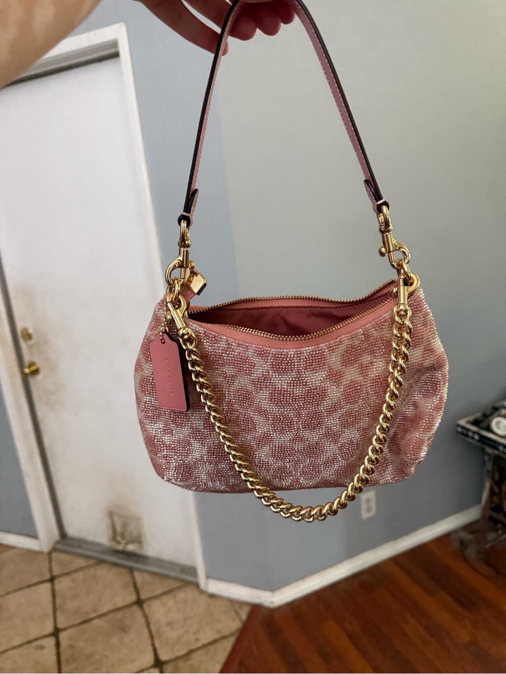 Coach Pink Satin Beaded Teri - Picture 2 of 4